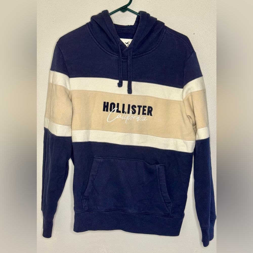Hollister Men's Color Block Pullover Hoodie Sweatshirt Long Sleeve Fleece large